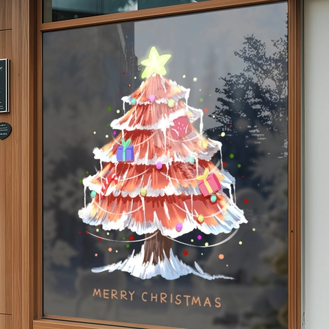 Pegatina Ventana Árbol Navidad Estática PVC Reutilizable Rojo Decoración Festiva Para Puerta Cristal Doble Cara Color