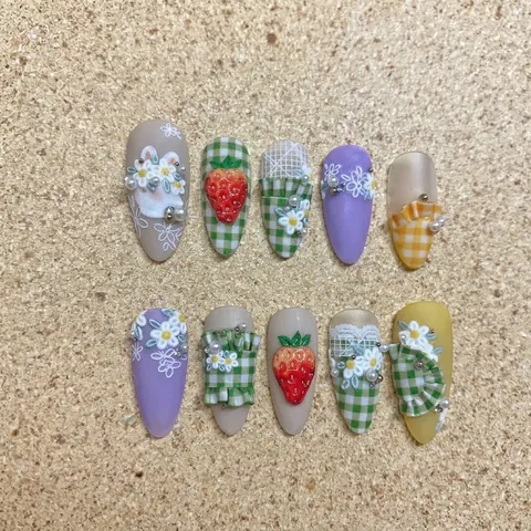Autocollants Pour Ongles 3D Relief Fraise Fruit Design Auto Adhésif Style Japonais Été Décoration De Manucure