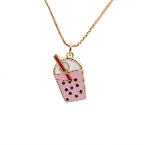 Collana Con Ciondolo Lecca Lecca Tè Bolla Rame Placcato Oro Smalto Zircone Catena A Scatola Gioielli Colorati Per Donne Ragazze