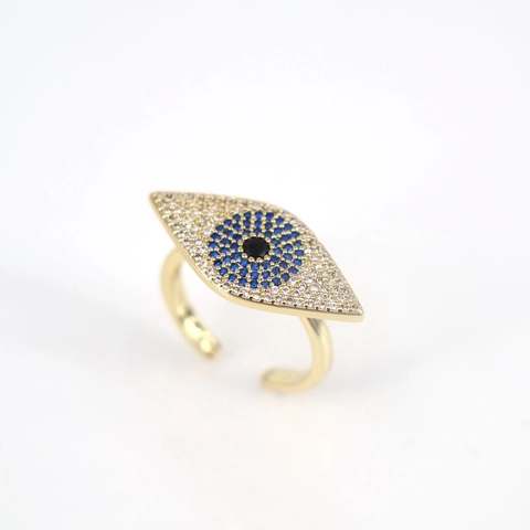 Anillo Abierto Ojo De Mal Cobre Micro Pavé Circonita Joyería Personality Style Ajustable Para Mujeres Bañado En Oro