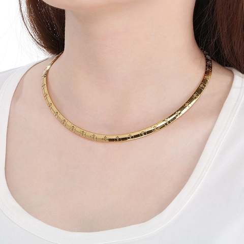 Collana A Catena Di Serpente Piatta In Acciaio Inossidabile Per Donna Motivo A Croce Incisa Colore Oro Argento Choker Gioielli