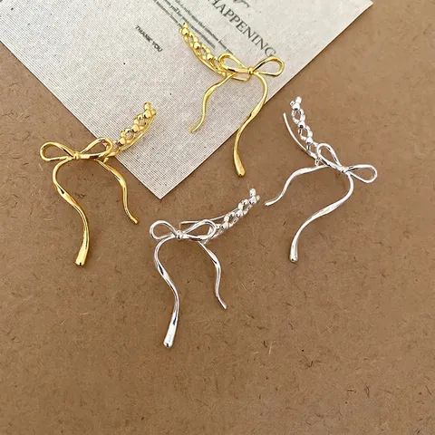 Orecchini Ear Climber Con Fiocco A Nastro Fluido Con Perno In Argento Sterling 925 Rame Elegante Minimalista Gioielli Donne