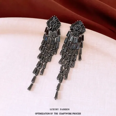 Geometrische Lange Quasten Ohrhänger Zirkonia Kupfer Mit 925 Silber Ohrstecker Französischer Vintage Luxus Damen