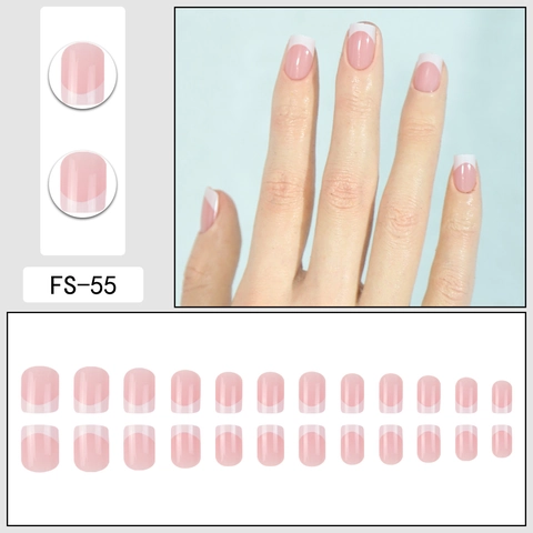 French Press On Nails Square Oval Pink White Glossy Elegant Luxury Artificial Fingernails Manicure Accessories For Women