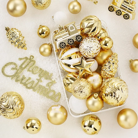 Addobbi Appesi Per Albero Di Natale Bianco E Oro Plastica Dipinta Palline Glitterate Per Decorazioni Casa