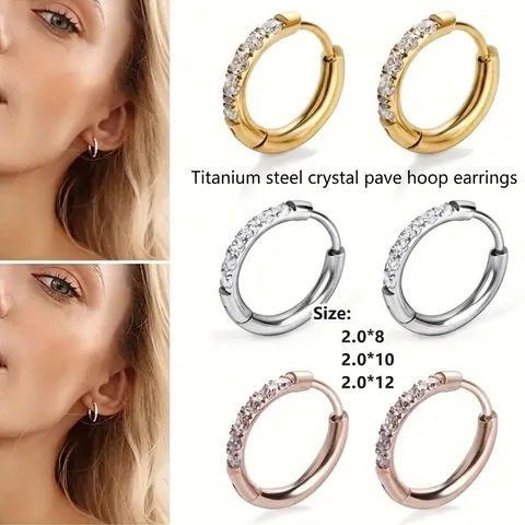 Stainless Steel Hoop Earrings With Cubic Zirconia Minimalist Hinged Huggie Jewelry For Women Men