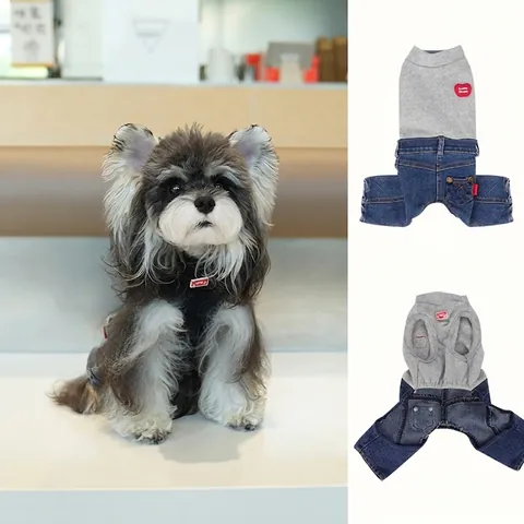Mono Para Perro Gato Algodón Denim Overoles Parche Corazón Ropa Moda Informal Perros Pequeños Gatos
