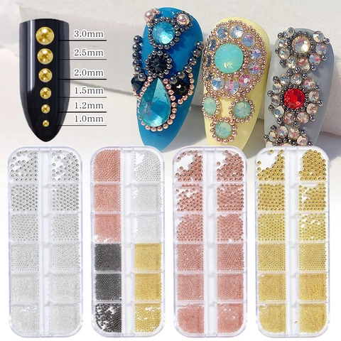 Metal Nail Art Steel Beads Mixed Sizes Caviar Beads For Manicure DIY Decoration Gold Silver Rose Gold Accessory