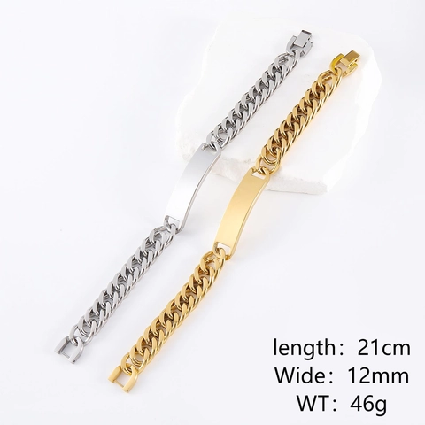 Pulsera De Cadena De Acero Inoxidable 304 Pulido Con Placa De Identificación Curva Para Hombres Mujeres Joyería Minimalista
