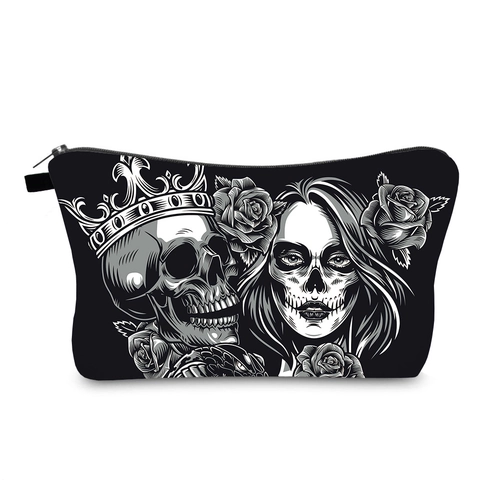 Make-Up Tas Waterdicht Polyester Schedel Roos Print Dag Van De Doden Stijl Reis Toiletartikelen Draagbaar Dames