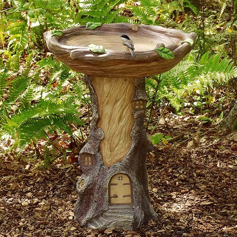 Mangeoire à Oiseaux en Résine pour Jardin Extérieur Statue d'Animal Mignon Décor de Cour Ornement de Bain d'Oiseaux pour Patio