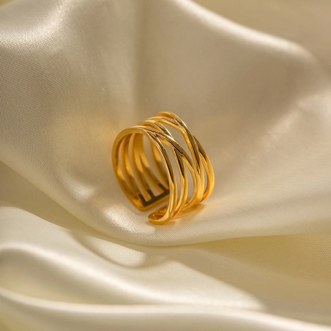 Minimalist 18K Gold Plated Stainless Steel Multi Layer Cross Open Ring For Women Trendy Geometric Stackable Finger Ring