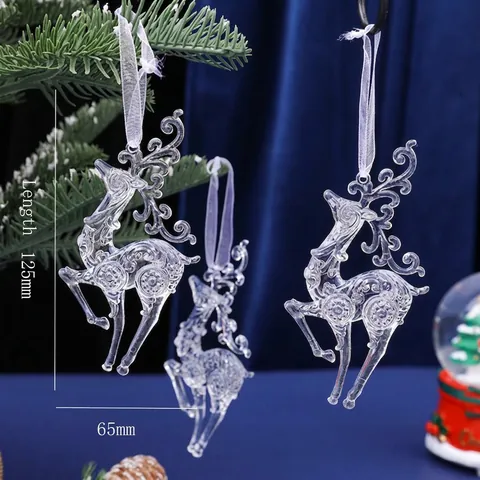 Transparent Acrylic Christmas Tree Hanging Ornaments Crystal Style Snowflake Reindeer Angel Decor Holiday Party Elegant