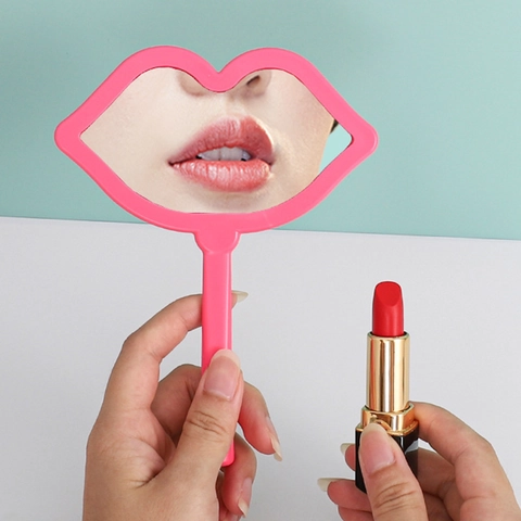 Specchio Da Trucco Portatile A Forma Di Labbra Specchio Da Trucco Creativo Con Manico In Plastica ABS Alta Definizione