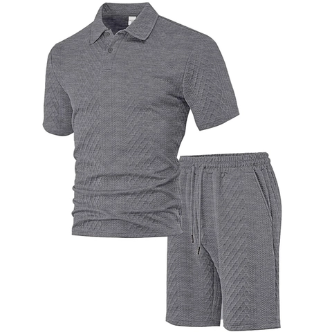 Polo Et Short Pour Hommes Texture Gaufre Tricot Jacquard Tenues Décontractées Sport Vacances Été Mode Vêtements