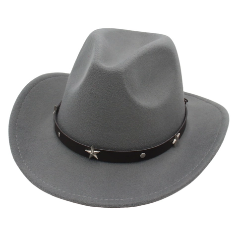 Western Cowboy Hat Faux Suede Wool Felt Fedora With Star Studded Leather Belt Retro Wide Brim Outdoor For Men Women