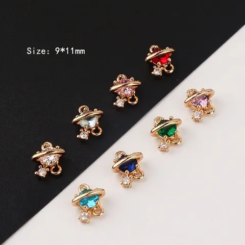Connecteurs Pendentifs Planète Saturne Avec Zircon Strass Double Boucle Cuivre Plaqué Or Pour Création Bijoux