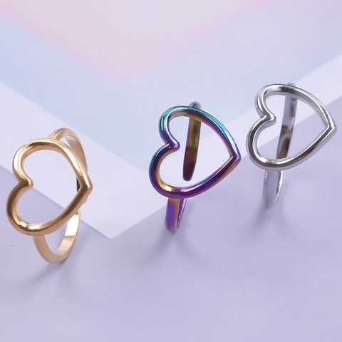 Anillo Abierto Corazón Hueco Acero Inoxidable Ajustable Joyería Estética Retro Para Mujeres Hombres
