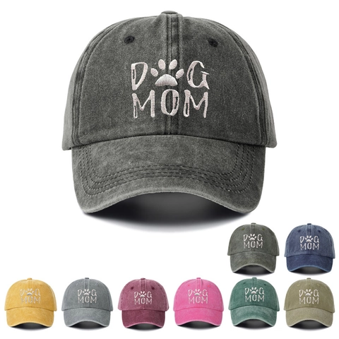 Cappellino da Baseball in Cotone Lavato per Donna Uomo Retro Dog Mom Lettere Ricamate Cappello Outdoor Casual Parasole Distressed