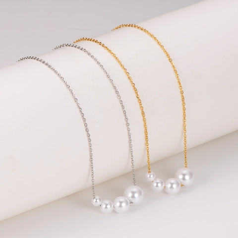 Collar De Perlas Artificiales Artificiales Degradadas Acero Inoxidable 304 Chapado En Oro 18K Cadena Clavícula Minimalista Mujer Accesorio