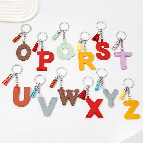 Llavero Personalizado de Alfabeto de Cuero PU con Borla Colgante de Letra Colorida para Bolsos Llaves de Coche Accesorio de Regalo para Hombres y Mujeres
