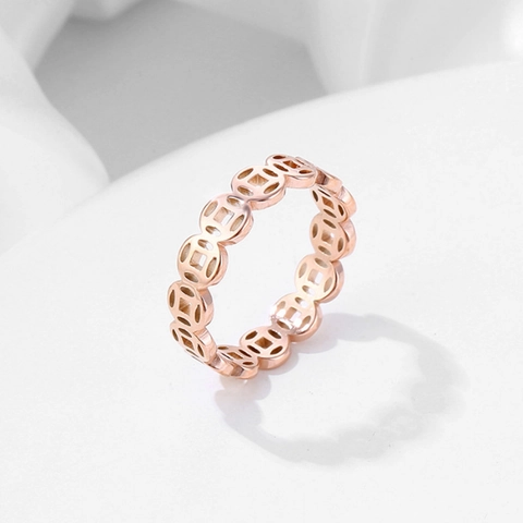 Chic Titanium Steel Coin Ring For Men Women Minimalist Hollow Out Ancient Coin Pattern Band Ring Lucky Money Finger Jewelry Gift