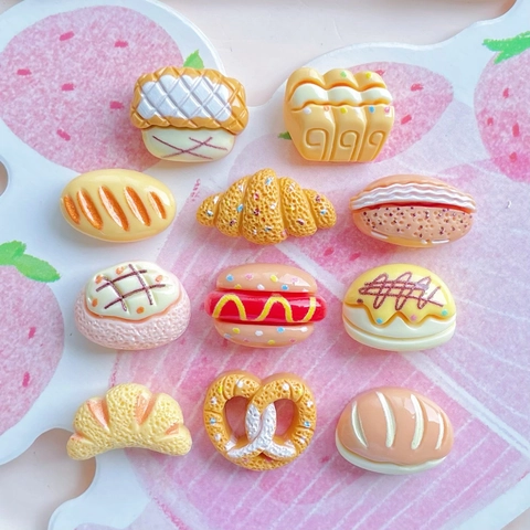 Simulación Mini Comida Pan Croissant Hotdog Resina DIY Artesanía Accesorios Decorativos Espalda Plana Decoración