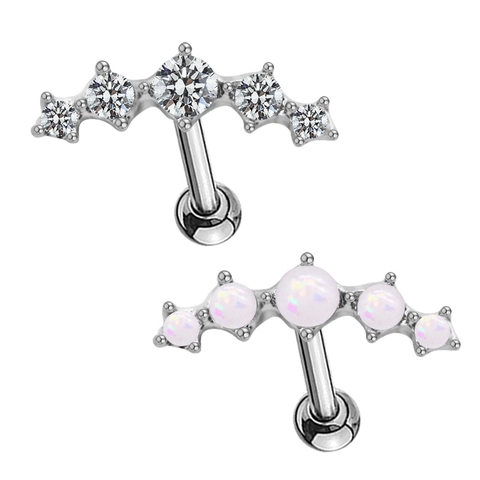Curved Five-Stone Ear Cartilage Stud Piercing Jewelry With Stainless Steel Earring Post Synthetic Opal Rhinestone Arc Shape For Women