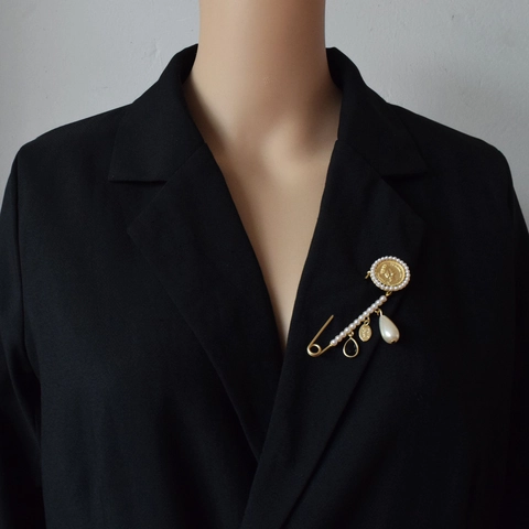 Spilla Barocca Vintage Per Donna Lega Perla Artificial Sintetica Medaglione Moneta Ciondolo Nappa Spilla Di Sicurezza Gioielli