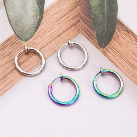 Orecchini A Cerchio Con Clip Acciaio Inossidabile Senza Buco Punk Minimalista Unisex Gioielli