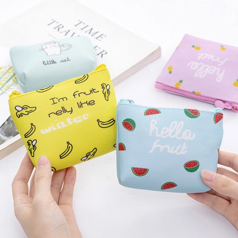 Mini Portamonete In Pelle PU Chiusura Lampo Piccolo Portafoglio Portatile Cartone Animato Frutta Animale Stampa Borsa Di Stoccaggio