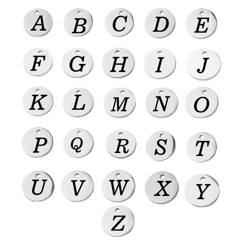 Colgantes De Alfabeto De Acero Inoxidable Charms De Letras Pulidos Espejo Redondo Alfabeto Mayúscula Suministros Joyería DIY