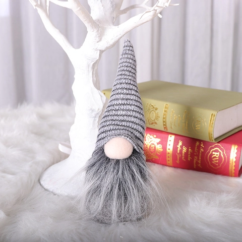 Christmas Gnome Ornaments Knitted Fabric Faux Fur Swedish Tomte Gonk Handcrafted Long Beard Holiday Desktop Decoration