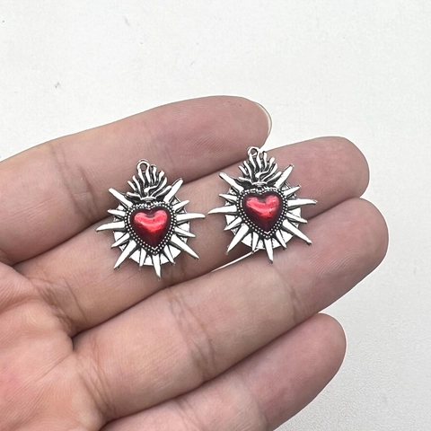 Sakralherz Anhänger Flamme Sonnenstrahl Emaille Zinklegierung Retro Gothic Für DIY Schmuckherstellung Halsketten