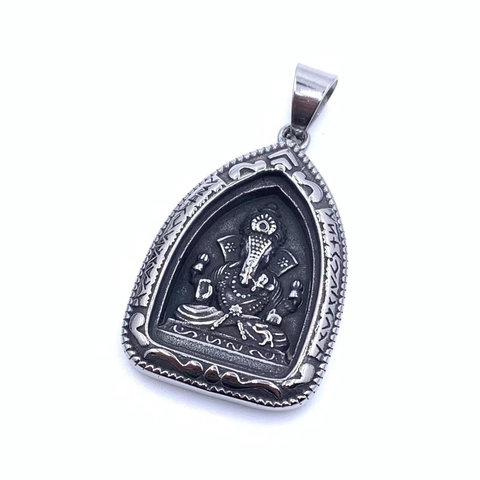 Retro Stainless Steel Ganesha Elephant God Pendant Necklace For Men Women Vintage Buddhist Amulet Relief Jewelry Gift