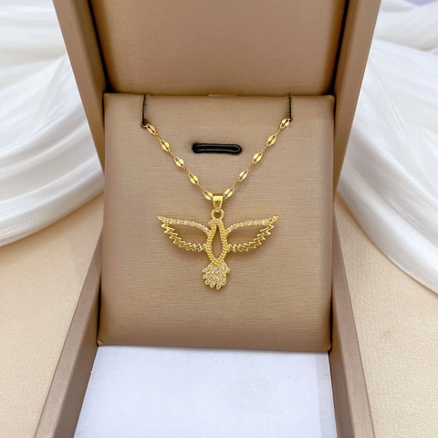 Hollow Bird Pendant Necklace Stainless Steel Chain Copper Zirconia Inlaid Elegant Jewelry For Women