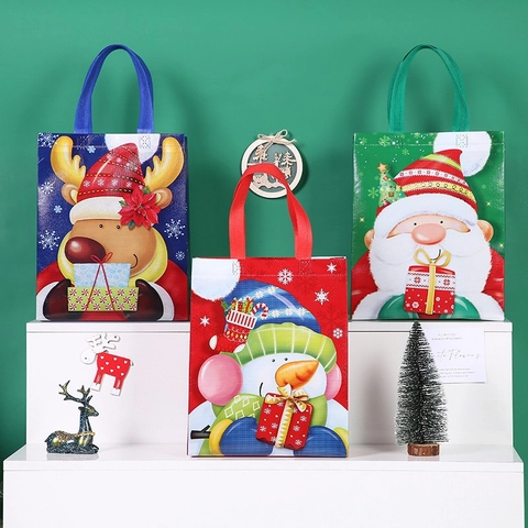 Grandi Sacchetti Regalo Di Natale In Tessuto Non Tessuto Per Feste Cartoni Animati Babbo Natale Pupazzo Di Neve Renna