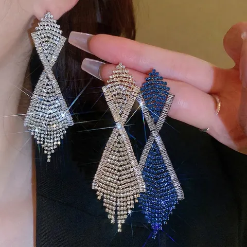 Copper Rhinestone Tassel Earrings With 925 Sterling Silver Earring Post Geometric Dangle Elegant Luxury Banquet For Women