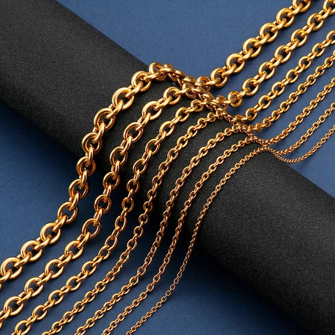 316L Stainless Steel Cable Chain Necklace Gold Color Polished Fashion Jewelry Accessory For Men Women Unisex