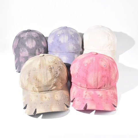 Berretto Da Baseball Distressed Cotone Lavato Denim Strappato Buco Vintage Regolabile Unisex Streetwear Cappello Sole