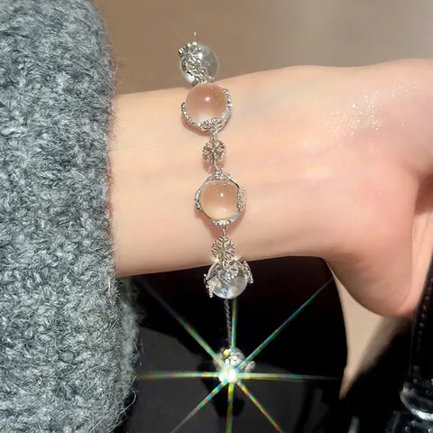 Bracciale Di Perline Fiocco Di Neve Lega Di Rame Con Perle Di Cristallo Di Vetro Trasparente Gioielli Eleganti Stile Invernale Donne