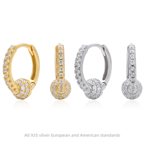 925 Sterling Silber Huggie Hoop Ohrringe Mit Pavé Zirkonia Ball Drop Für Damen Eleganter Luxusschmuck