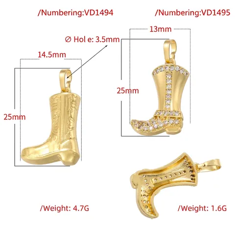 Western Cowboy Boot Pendant Necklace Copper Zircon Inlaid Vintage Engraved High Heel Shoe Charm For Women