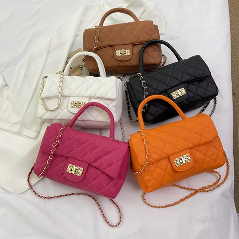 Damen Umhängetasche PU Leder Rautenmuster Kette Tragegriff Quadratisch Handtasche Trendig Street Style Elegant
