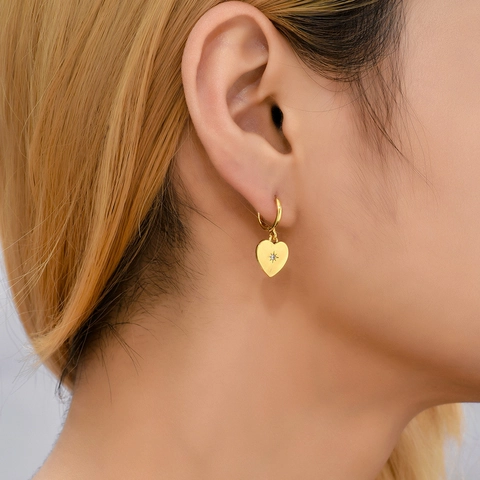 Pendientes de Aro de Corazón de Acero Inoxidable Chapado en Oro de 18K Vintage Para Mujer Pendientes de Corazón con Strass Joyería