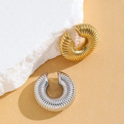 Minimalistische Gerippte C-Form Creolen Für Frauen Edelstahl Vergoldet Vintage Spiral Ohrklemmen Schmuck
