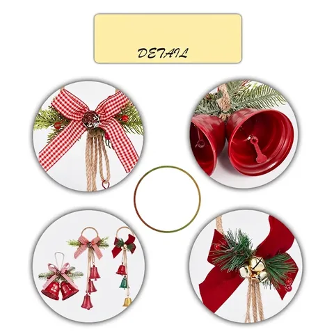 Christmas Hanging Metal Bells With Hemp Rope Pine Cone Berries Bowknot Retro Shabby Chic Holiday Tree Ornaments Decor