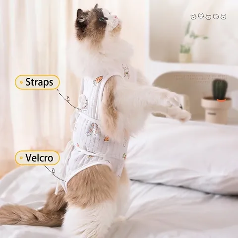 Cat Sterilization Recovery Suit Cotton Breathable Anti-Licking Post-Operative Clothes Tie-Up Gown For Surgical Recovery