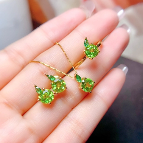 Apfelform Frucht Schmuck Kupfer Vergoldet Edelstein Halskette Anhänger Ohrstecker Verstellbarer Ring Mode Frauen Geschenk