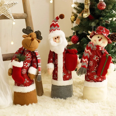 Natale Babbo Natale Pupazzo Di Neve Renna Bambole Di Peluche Ornamenti Sacchetti Regalo Appesi Tessuto A Maglia Pelliccia